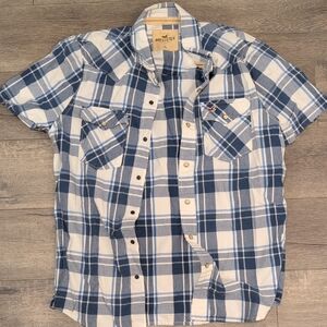 Hollister Men's Casual Blue and White Checkered Shirt